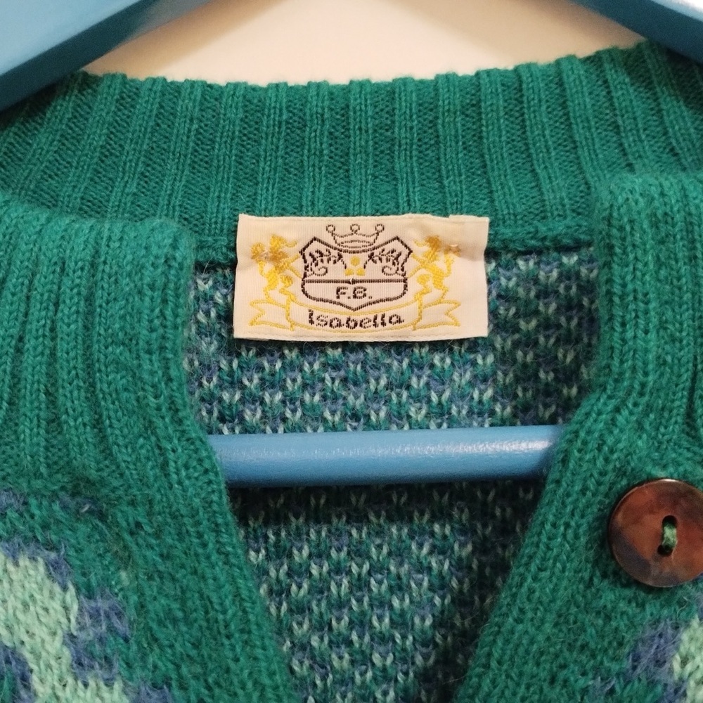 Vintage Isabella Cardigan Medium Blue Green Blend Floral Italy Granny Cottage - Picture 7 of 12